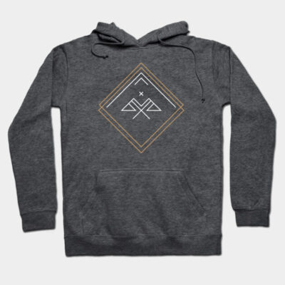Dark grey hoodie with geometric design, casual style, soft cotton blend, ideal for everyday wear and comfort.