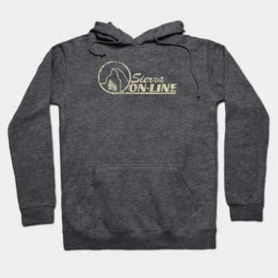 Dark gray hoodie with "Sierra On-Line" logo, casual style, warm cotton blend, ideal for everyday comfort.