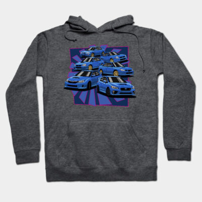 Charcoal hoodie with blue sports car graphic, casual style, cotton blend, perfect for car enthusiasts.