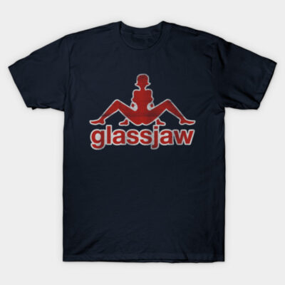 Black t-shirt with red graphic design and "glassjaw" text, casual style, soft cotton material.