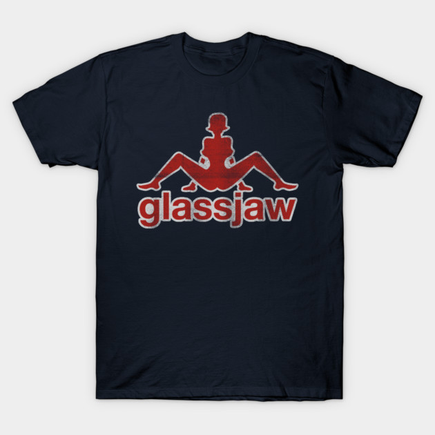 Black t-shirt with red graphic design and "glassjaw" text, casual style, soft cotton material.
