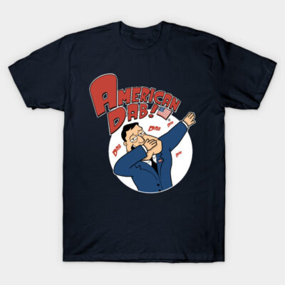 Navy blue t-shirt with "American Dab" graphic, casual style, made of cotton, ideal for everyday wear.