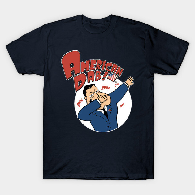 Navy blue t-shirt with "American Dab" graphic, casual style, made of cotton, ideal for everyday wear.
