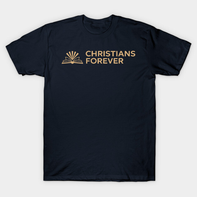 Navy blue "Christians Forever" cotton t-shirt with gold lettering, casual wear, religious-themed apparel.