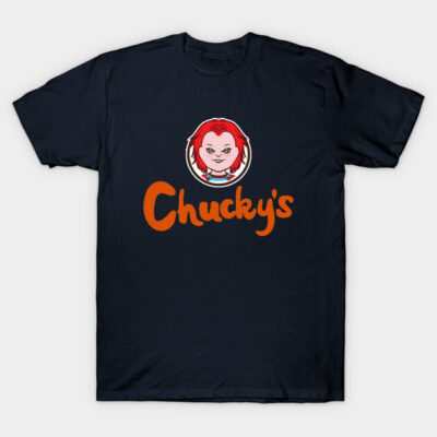 Black graphic t-shirt with red-haired cartoon face and orange text, perfect for casual wear.