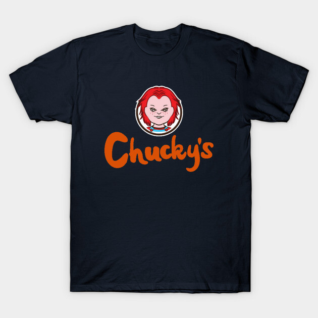 Black graphic t-shirt with red-haired cartoon face and orange text, perfect for casual wear.