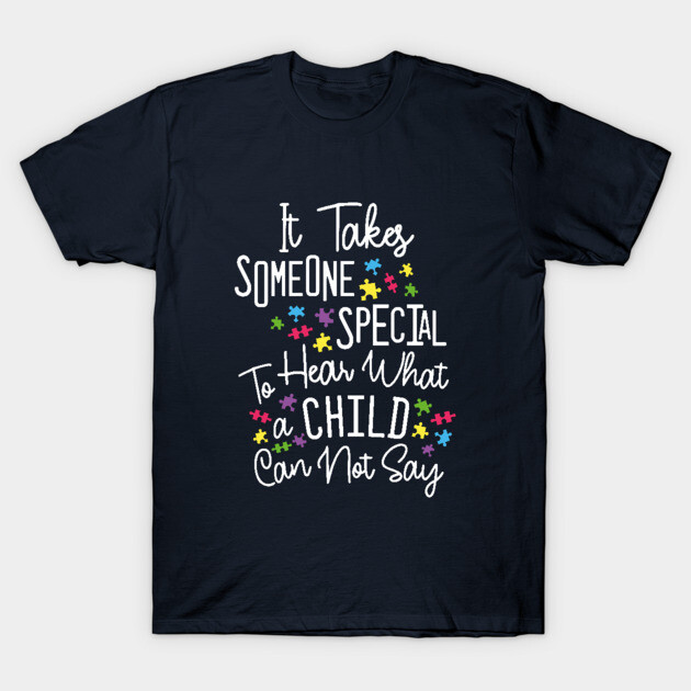 Navy blue t-shirt with colorful puzzle pieces and motivational quote, ideal for casual wear and awareness events.