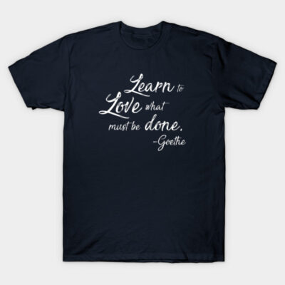 Navy blue t-shirt with white inspirational quote, casual style, 100% cotton, perfect for everyday wear.
