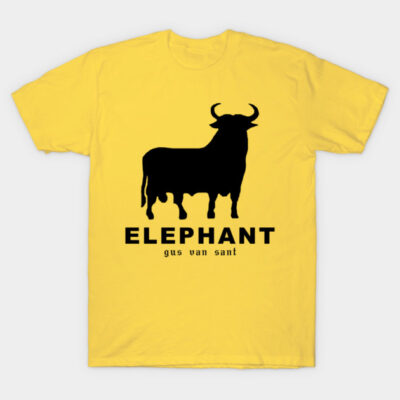Yellow T-shirt with black bull silhouette and "Elephant" text, casual cotton wear, perfect for everyday style.