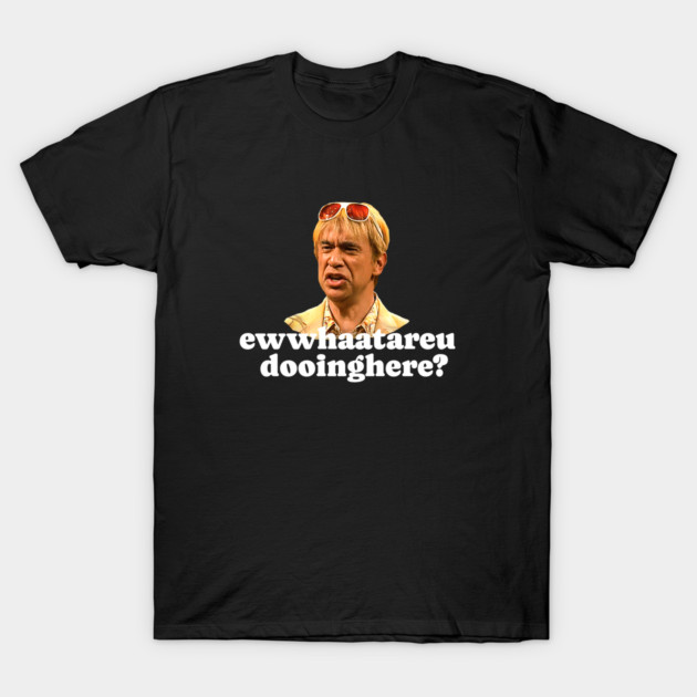 Black novelty T-shirt with humorous print and text, casual wear, soft cotton material, unisex design.