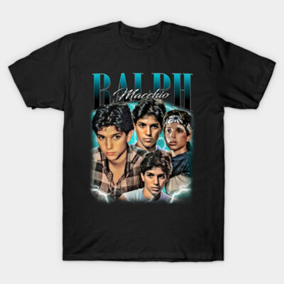 Black graphic T-shirt featuring retro-style design with multiple portraits; casual wear, soft cotton material.