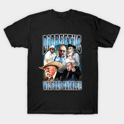 Black graphic tee featuring retro collage design, bold "Diabeetus" text, casual wear, cotton material.