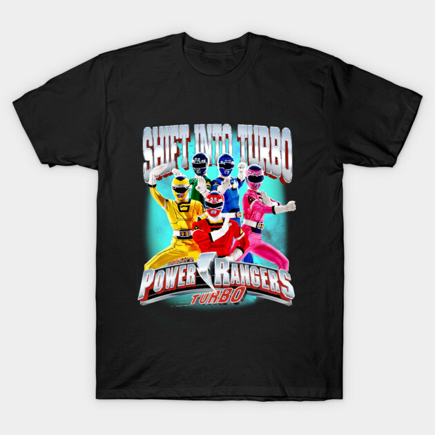 Black t-shirt featuring colorful retro cartoon team graphic, perfect for casual wear and fans of vintage animation series.