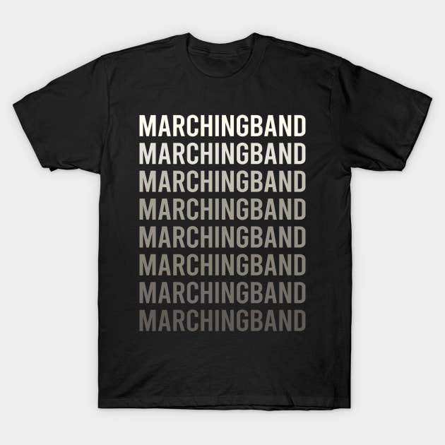 Black t-shirt with "Marching Band" text in gradient style, casual unisex design, perfect for music enthusiasts.