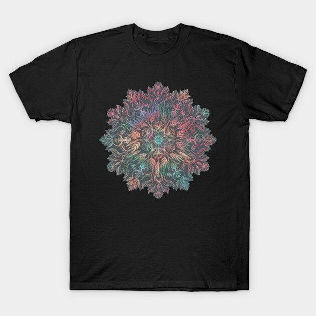 Winter Sunset Mandala in Charcoal, Mint and Melon T-Shirt 1 Winter Sunset Mandala in Charcoal, Mint and Melon T-Shirt by micklyn