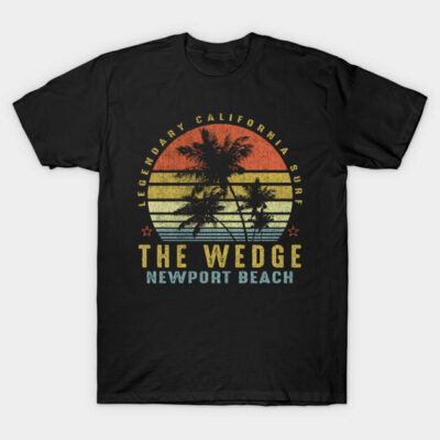 The Wedge Newport Beach Retro Palm Sunset - Beach Gift idea T-Shirt by PacPrintwear8