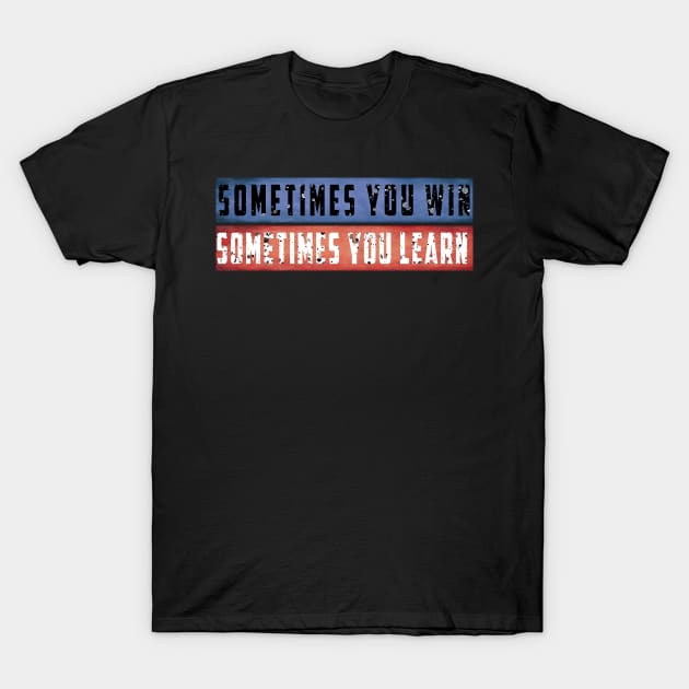 Black t-shirt with motivational text design in blue and red, perfect for casual wear and inspiration. 100% cotton.