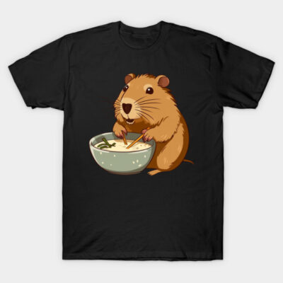 anime capybara eating a bowl of soup T-Shirt by taj alsafuh