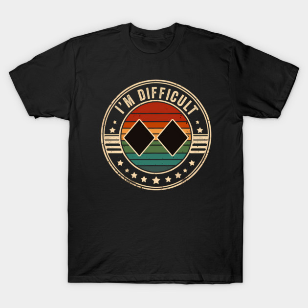 Black T-shirt with retro "I'm Difficult" graphic, colorful stripes, and star accents, perfect for casual wear and style.