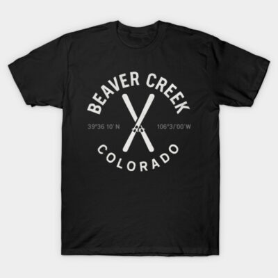 Black "Beaver Creek Colorado" graphic T-shirt, casual style, cotton material, perfect for everyday wear.