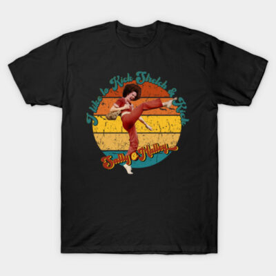 Black retro graphic t-shirt with colorful vintage design and text, perfect for casual wear or themed events.