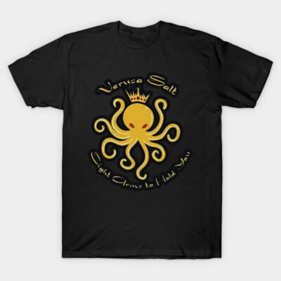 Black t-shirt with yellow octopus design, "Eight Arms to Hold You" text, casual wear, cotton fabric.