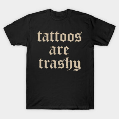 Black cotton t-shirt with bold beige text design, casual wear, unisex style, ideal for everyday comfort.