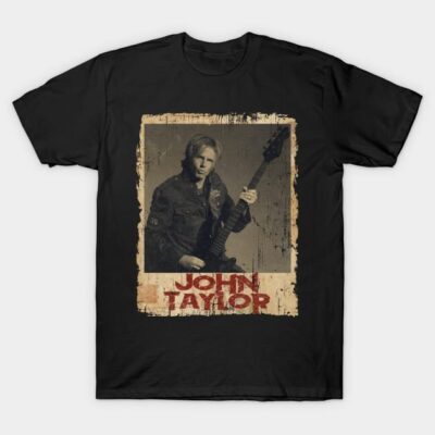 Black vintage graphic t-shirt featuring a musician with guitar, distressed style, cotton fabric, casual wear.
