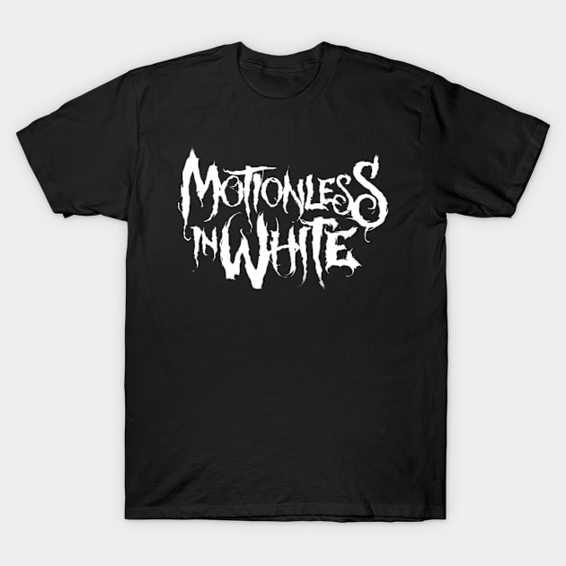 Retro Motionless In White Band T-Shirt 1 Black cotton t-shirt with bold white graphic text design, casual style for everyday wear.
