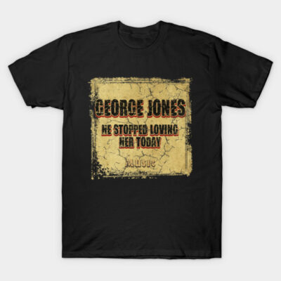 Black vintage music-themed t-shirt with distressed text design, ideal for casual wear.