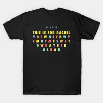 Black graphic t-shirt with colorful text design, casual wear for everyday use, made from 100% cotton.