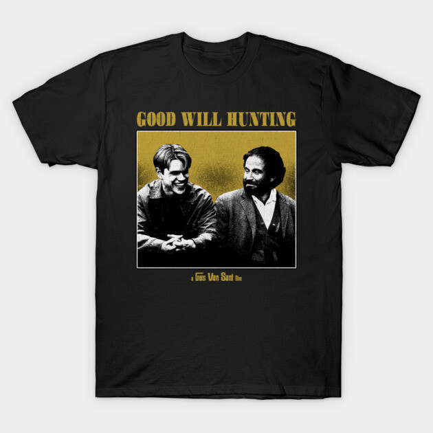 "Black Good Will Hunting graphic t-shirt, casual style, featuring iconic movie scene and text, cotton material."