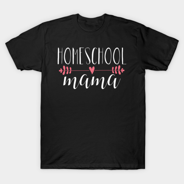 Black "Homeschool Mama" T-shirt with white and pink text, casual style, perfect for homeschooling parents.
