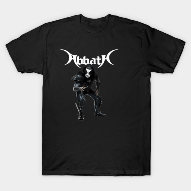 Black Abbath graphic T-shirt, featuring bold logo and design, perfect for fans, casual wear, soft cotton material.