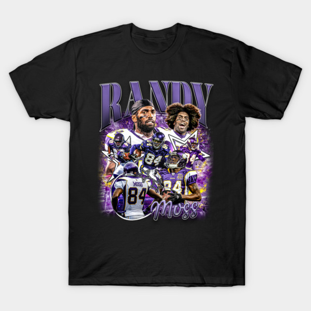 Black graphic T-shirt featuring football-themed design with vibrant purple and white accents, perfect for sports fans.