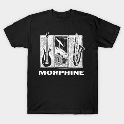 Black t-shirt featuring musical instrument graphic design, casual style, cotton material, ideal for music lovers.