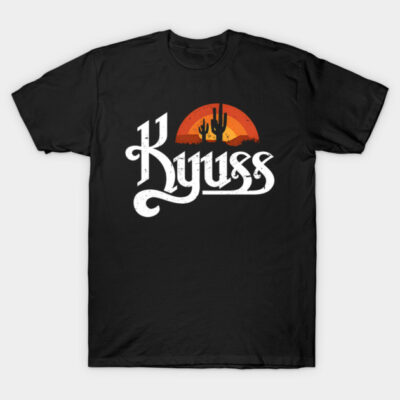 Black cotton t-shirt with retro desert graphic and text design, perfect for casual wear and outdoor activities.