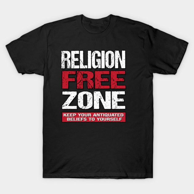 Black t-shirt with bold white and red text design, casual cotton material, statement piece for everyday wear.