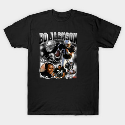Black sports-themed graphic T-shirt, featuring action imagery and text, ideal for casual wear and sports fans.