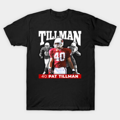 Black graphic t-shirt featuring sports-themed design with red accents, ideal for casual wear.