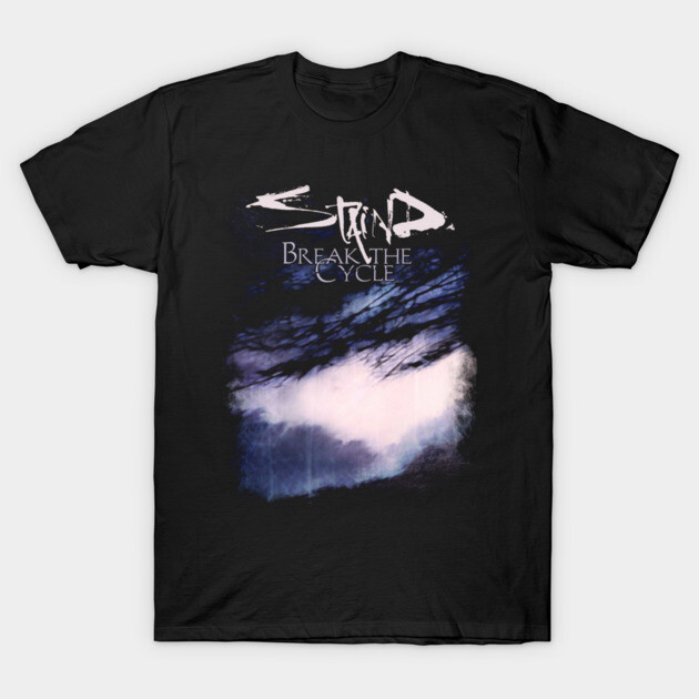 Black graphic T-shirt with abstract design and text, casual wear, cotton material, ideal for everyday use.