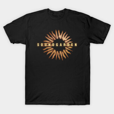 Black cotton t-shirt with orange abstract logo and text design, casual style, perfect for everyday wear.
