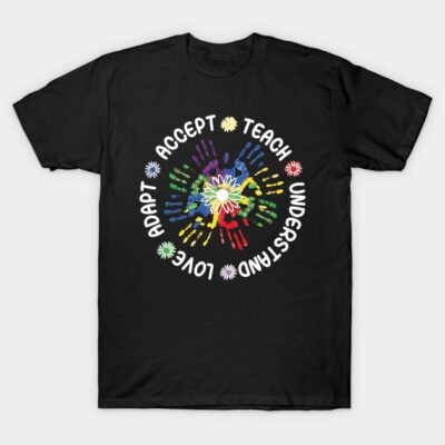 Black t-shirt with colorful handprint design and motivational text, ideal for casual wear.