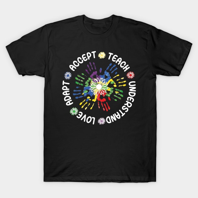 Black t-shirt with colorful handprint design and motivational text, ideal for casual wear.