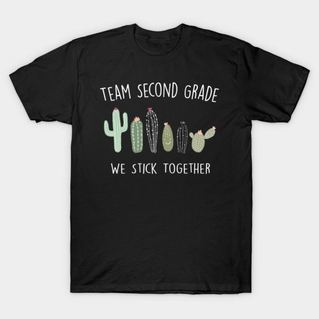 Black t-shirt with cactus design, "Team Second Grade" text, casual style, cotton material. Perfect for school events.