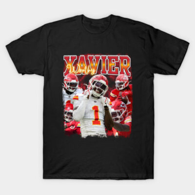 Black graphic t-shirt featuring vibrant red and white sports design, perfect for casual wear and fan apparel.