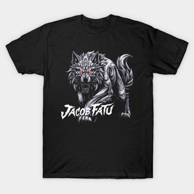Black t-shirt with fierce wolf graphic and bold lettering, perfect for casual wear and style statement.