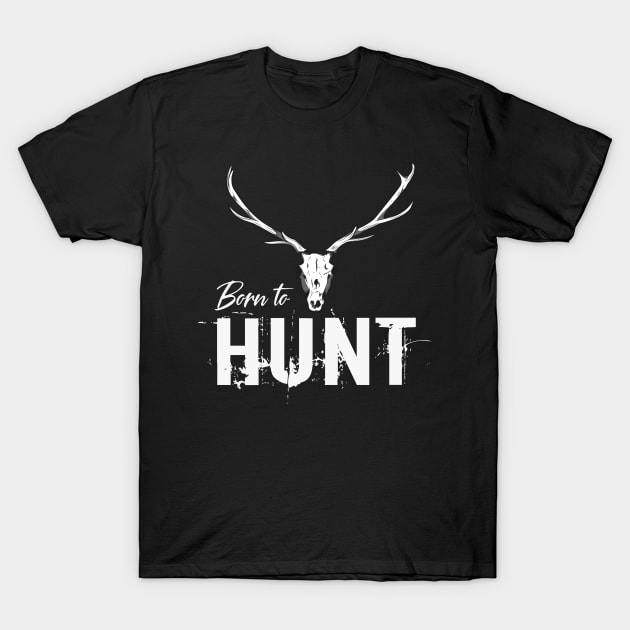 Black "Born to Hunt" T-shirt with antler design, casual style, cotton material, ideal for hunting enthusiasts.
