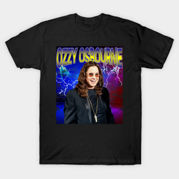 Black graphic t-shirt with colorful lightning design, featuring bold text. Casual wear, soft cotton material.