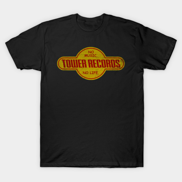 Black Tower Records T-shirt with vintage logo, soft cotton, casual wear, unisex design for music lovers.